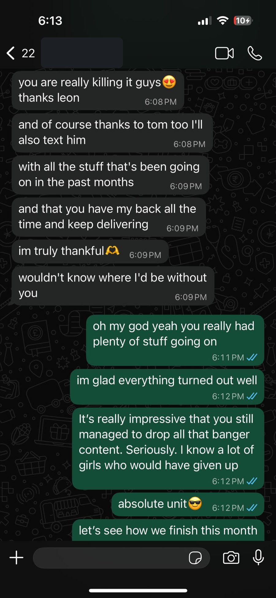 WhatsApp message from a creator on the roster
